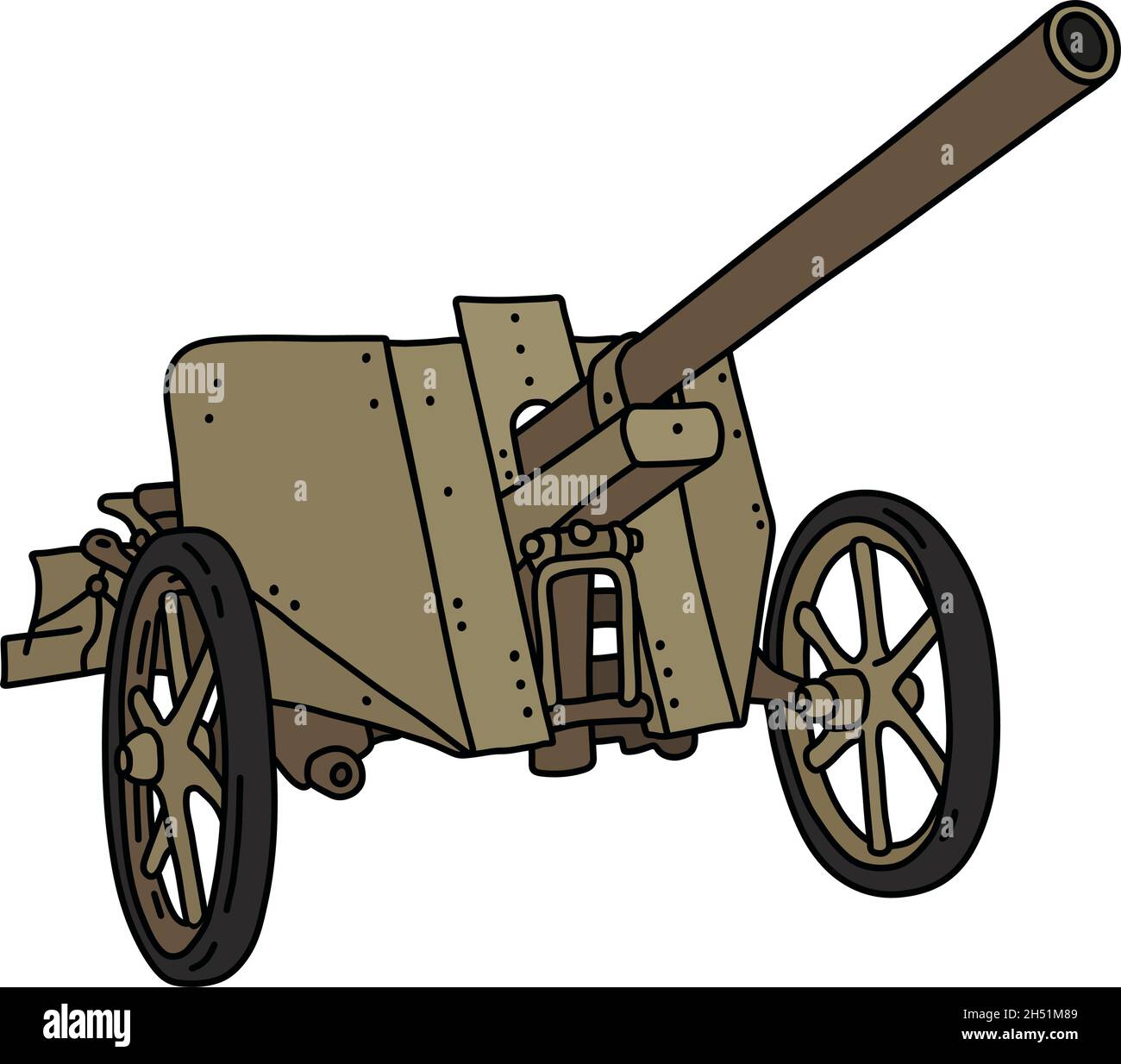 The vectorized hand drawing of a vintage sand field cannon Stock Vector