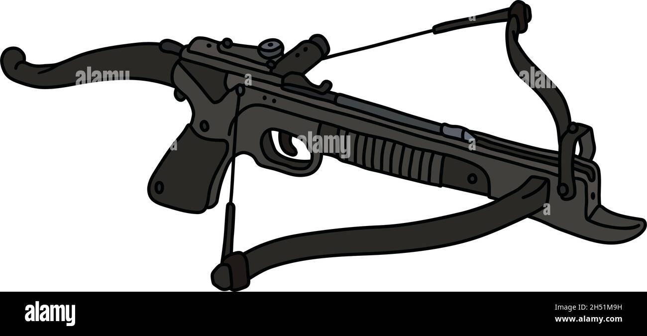 The vectorized hand drawing of a modern black sport crossbow Stock