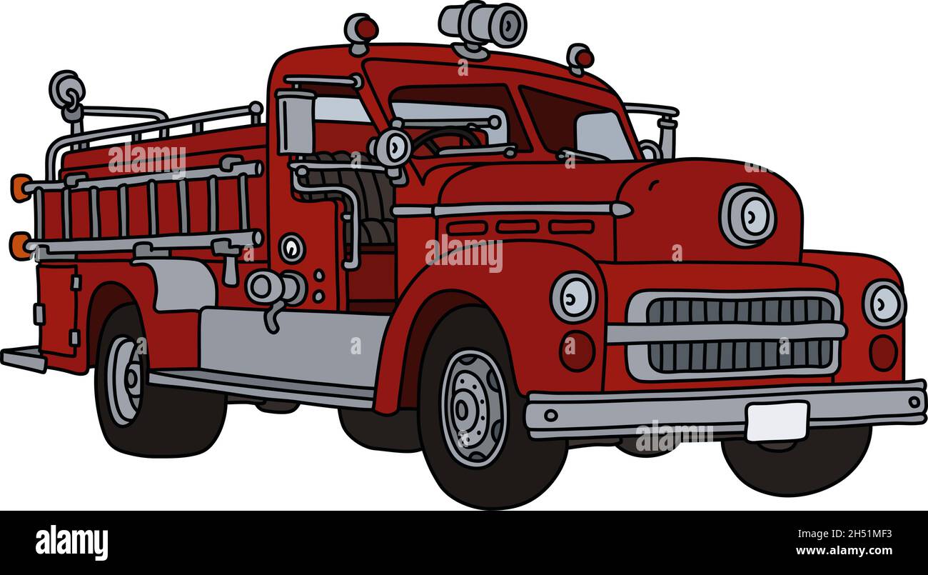One line drawing of fire truck with hose and  Stock Illustration  81733243  PIXTA