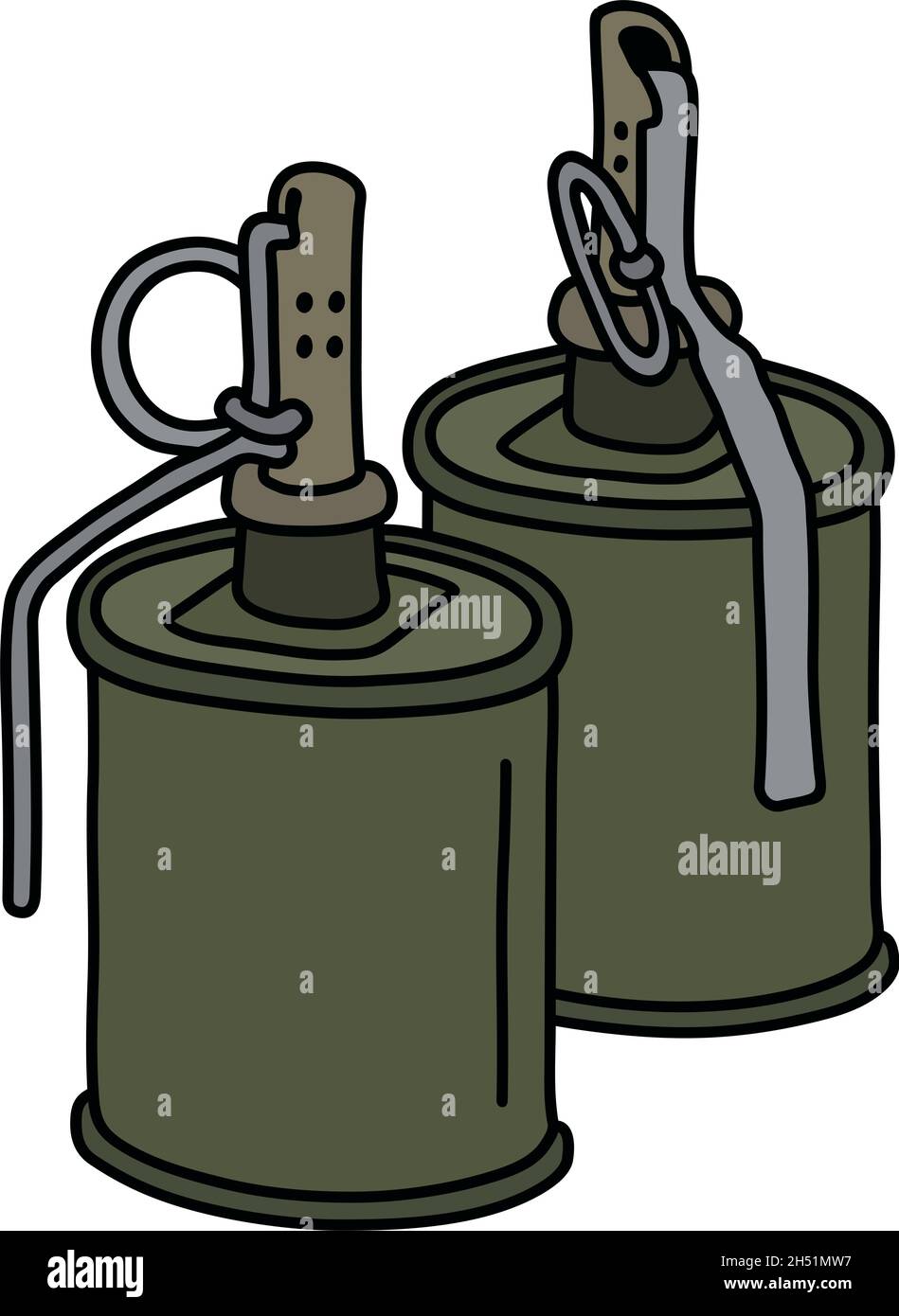 Two old khaki offensive hand grenades Stock Vector