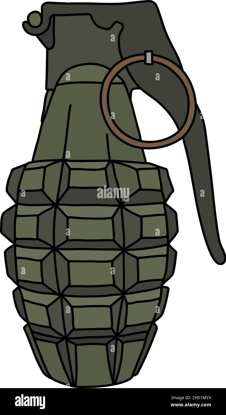 The vectorized hand drawing of a  khaki defense hand grenade Stock Vector