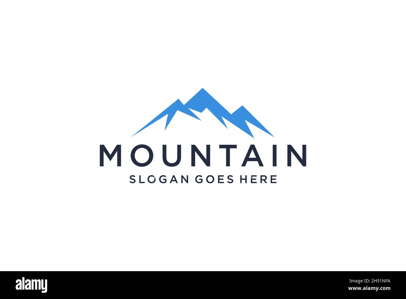 Abstract Mountain Logo. White Shape Linear Style isolated on Blue Color. Flat Vector Logo Design Template. Stock Vector
