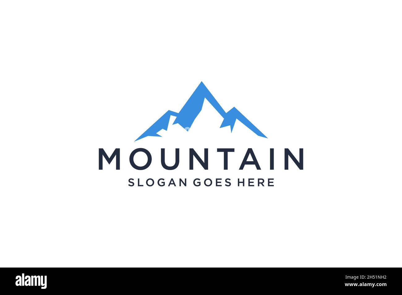 Abstract Mountain Logo. White Shape Linear Style isolated on Blue Color. Flat Vector Logo Design Template. Stock Vector