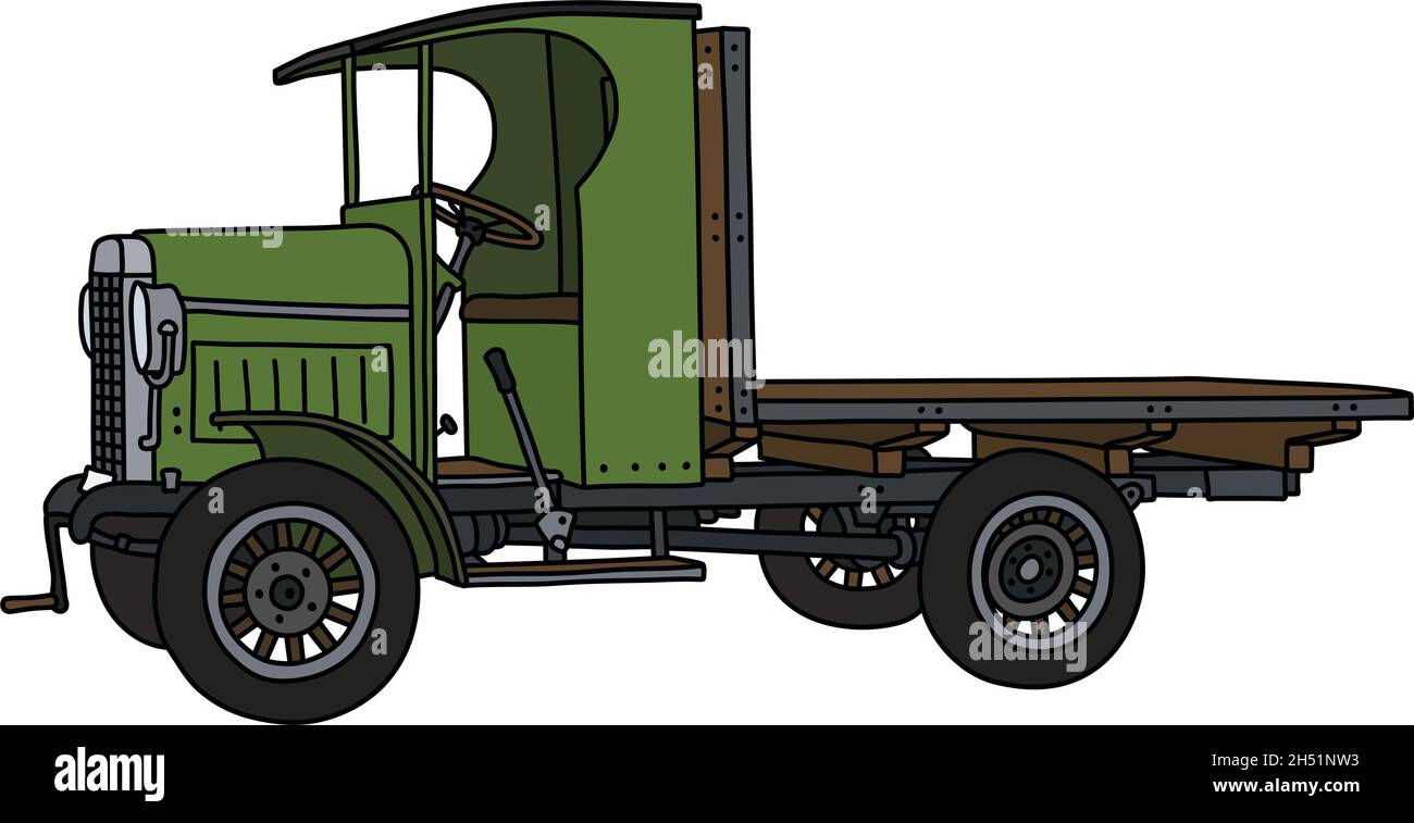 The vectorized hand drawing of a vintage green flat truck Stock Vector ...
