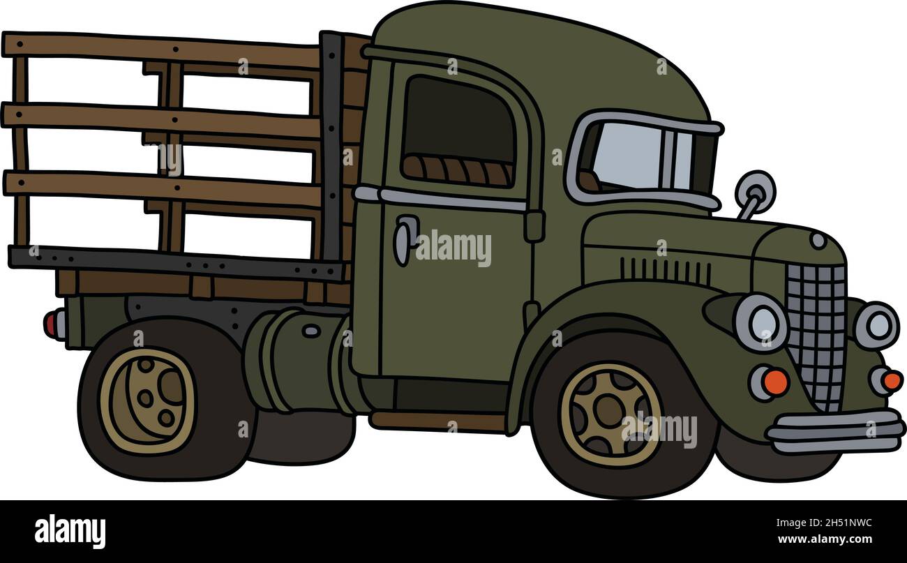 The vectorized hand drawing of a vintage green lorry truck Stock Vector ...