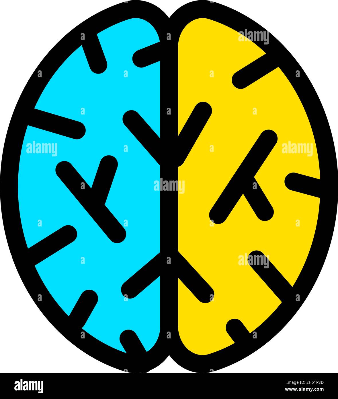 Vector Color Icon of Human Brain in Black and White Background Stock ...