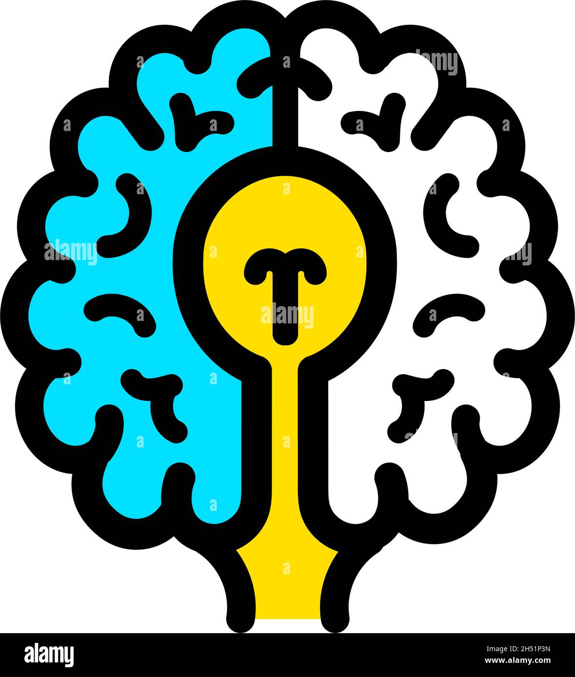 Vector Color Icon of Human Brain in Black and White Background Stock ...