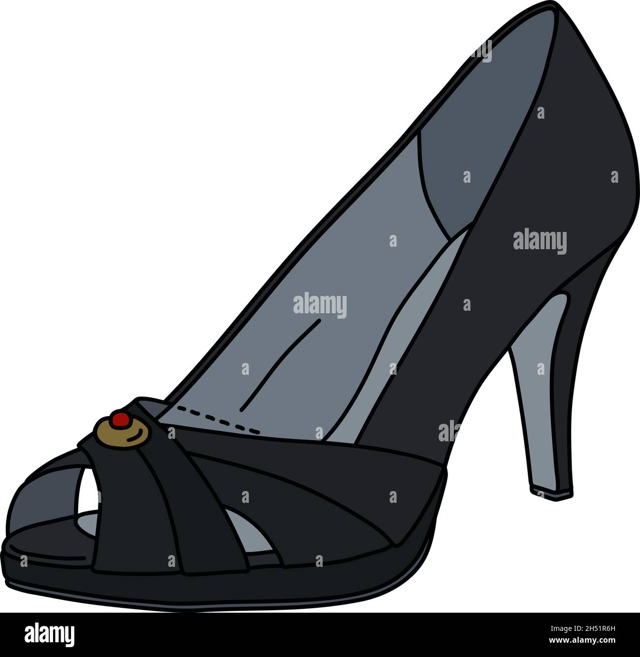 The vectorized hand drawing of a black womans shoe on high heel Stock ...