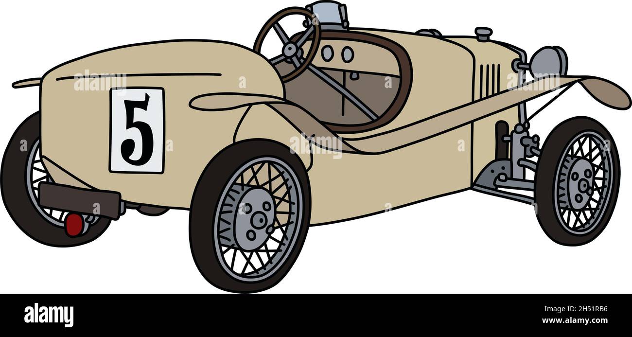 The vectorized hand drawing of a vintage beige racecar Stock Vector