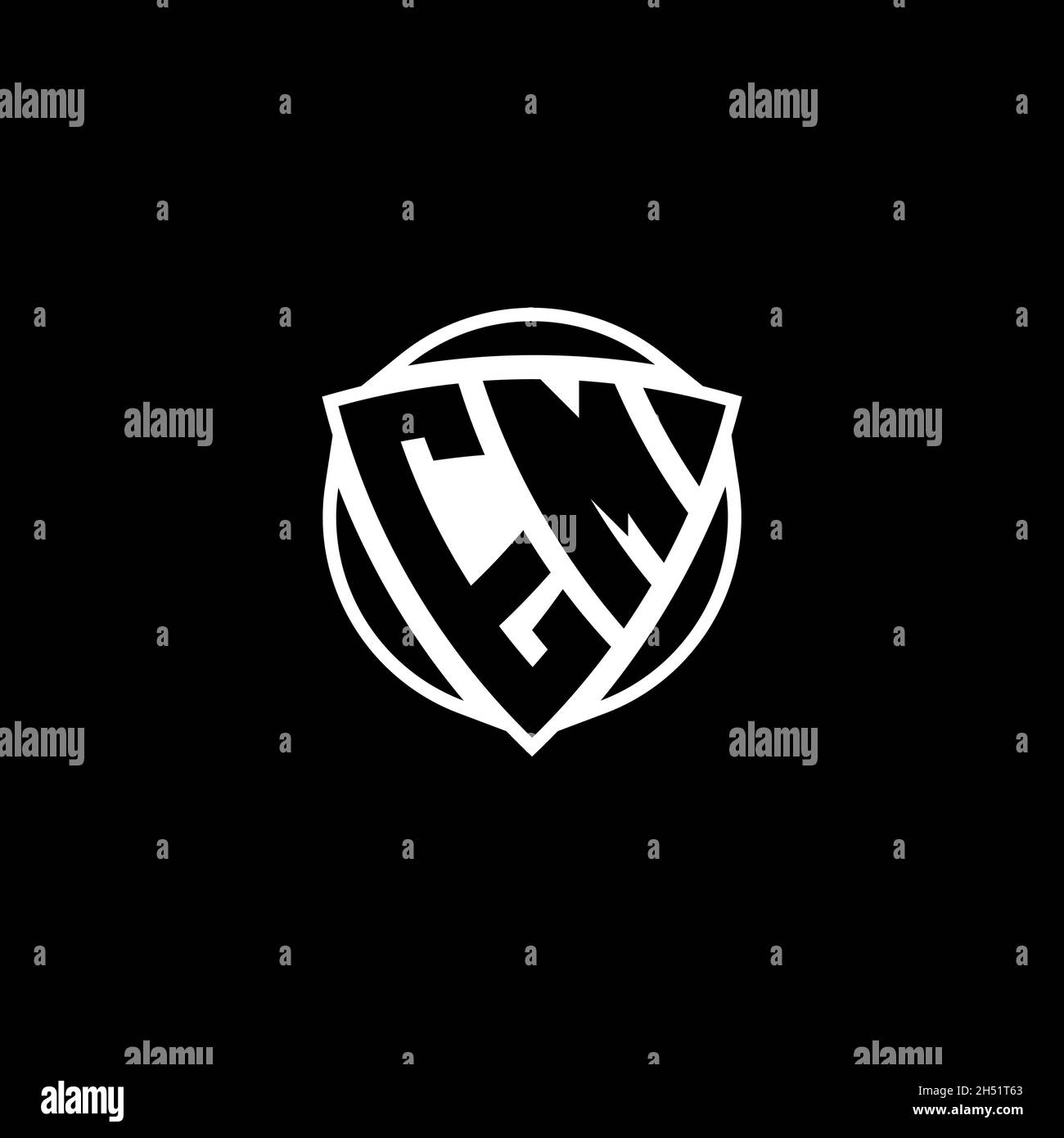 EM Monogram logo letter with triangle shield shape style design isolated on white background. Radioactive logo, triangle radioactive and shield shape Stock Vector