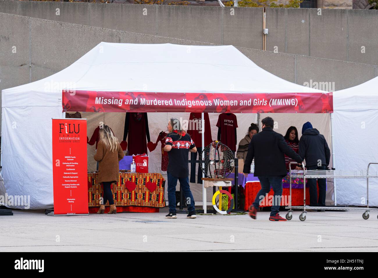 Missing and Murdered Indigenous Women and Girls (MMIWG) Booth at the  Indigenous Legacy Gathering,  in Toronto, Canada Stock Photo