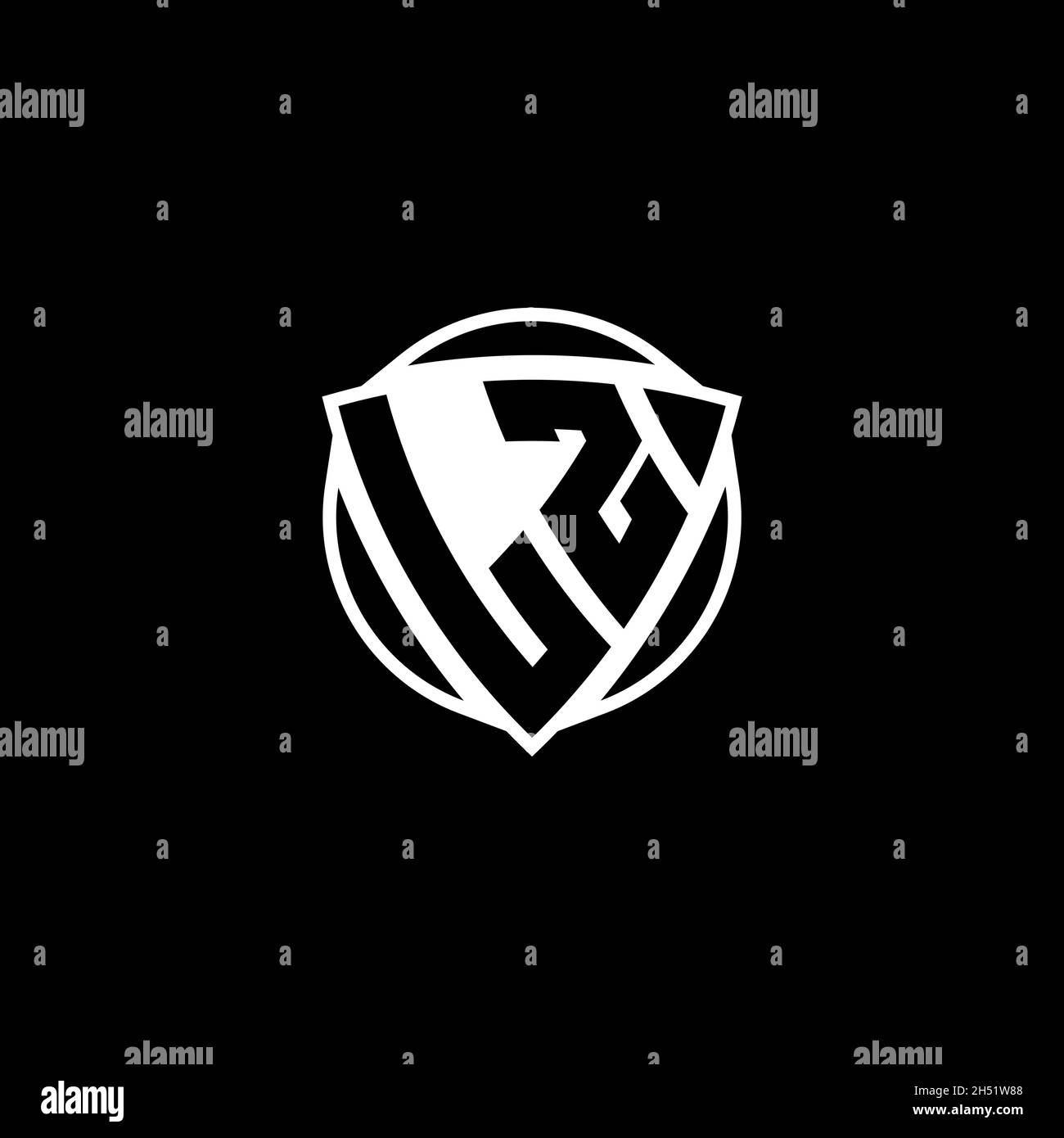 LZ Monogram logo letter with triangle shield shape style design isolated on white background. Radioactive logo, triangle radioactive and shield shape Stock Vector
