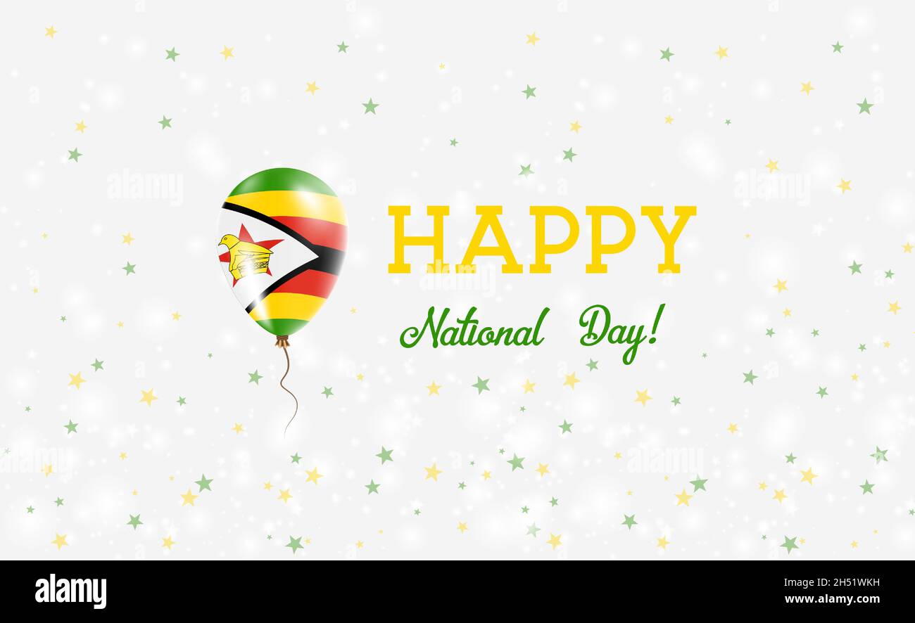 Zimbabwe National Day patriotic poster. Flying Rubber Balloon in Colors