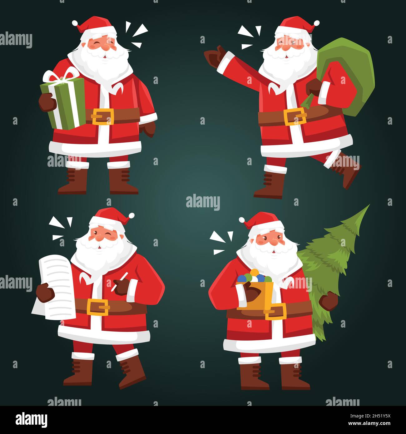 flat santa claus character collection vector design illustration Stock ...