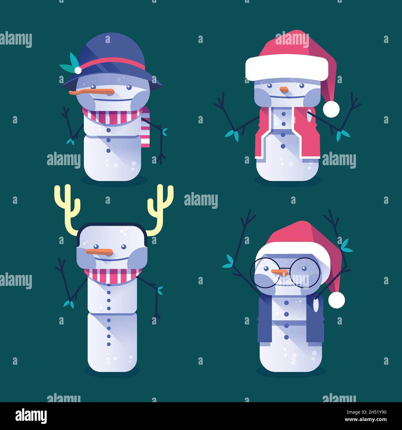 flat snowman character collection vector design illustration Stock ...