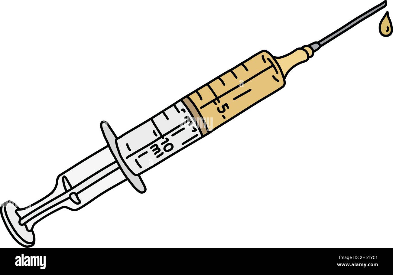 The vectorized hand drawing of a plastic syringe Stock Vector Image