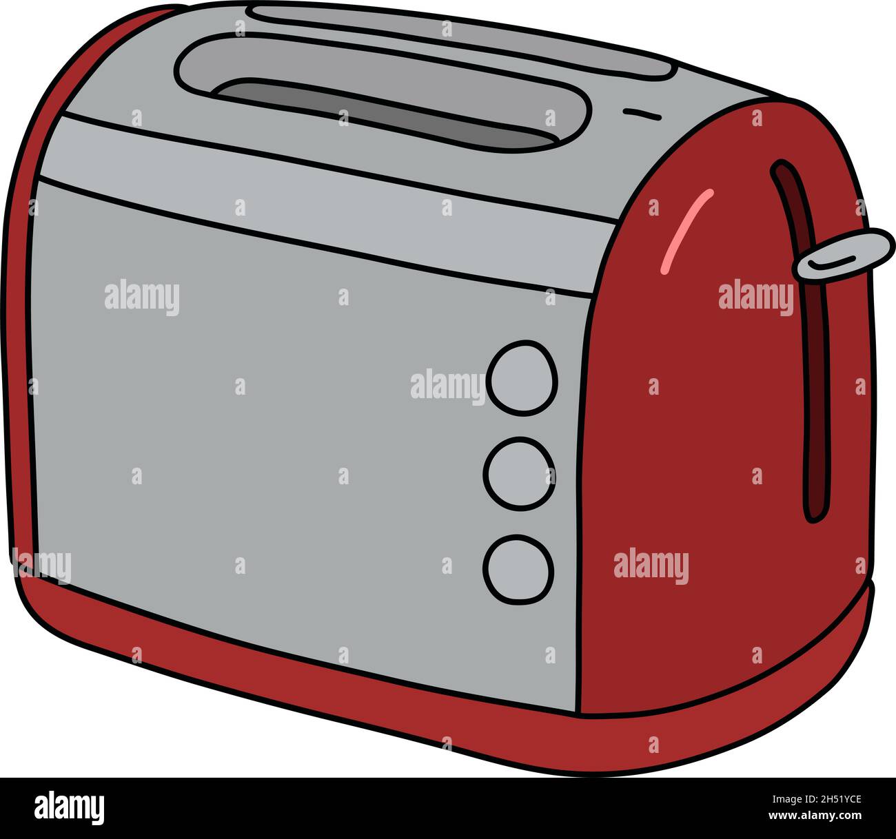 The vectorized hand drawing of a red and steel electric toaster Stock