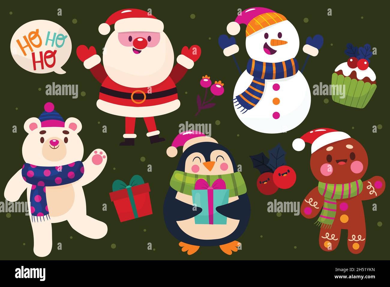 hand drawn christmas characters collection vector design illustration Stock Vector