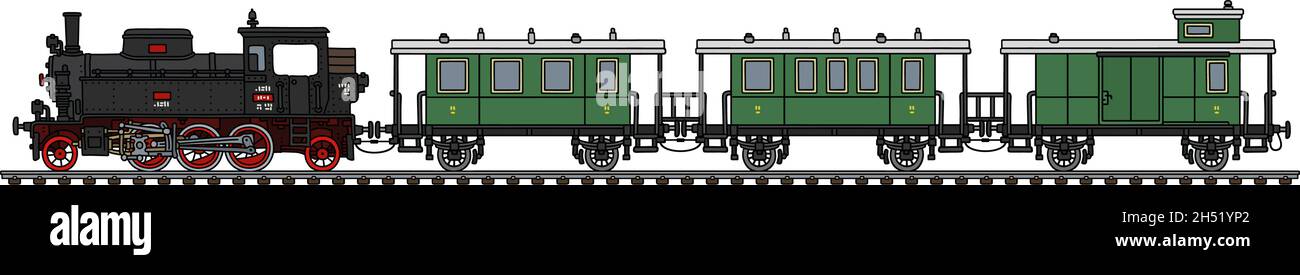 The vectorized hand drawing of a vintage passenger steam train Stock ...