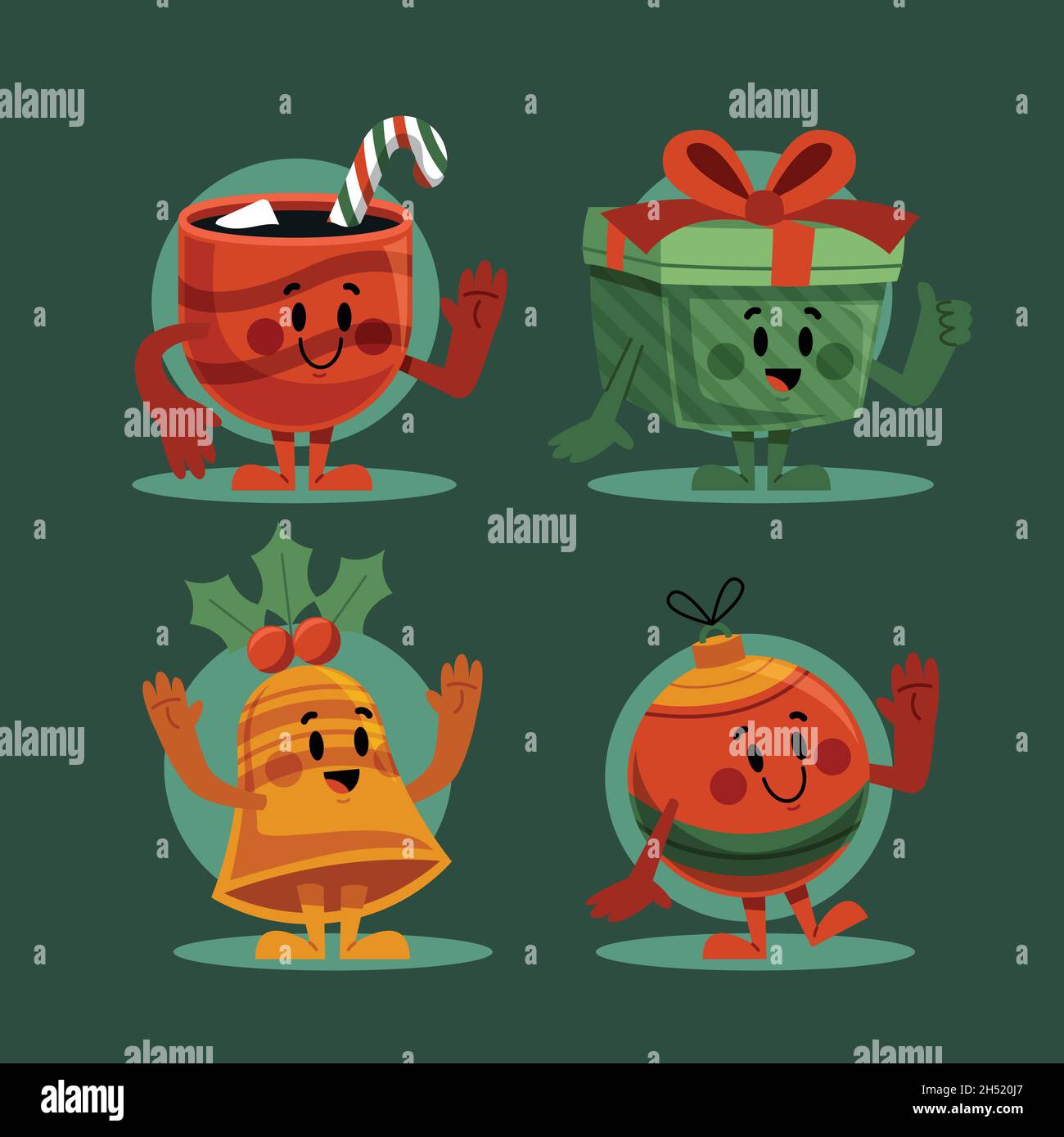 christmas characters collection flat vector design illustration Stock Vector
