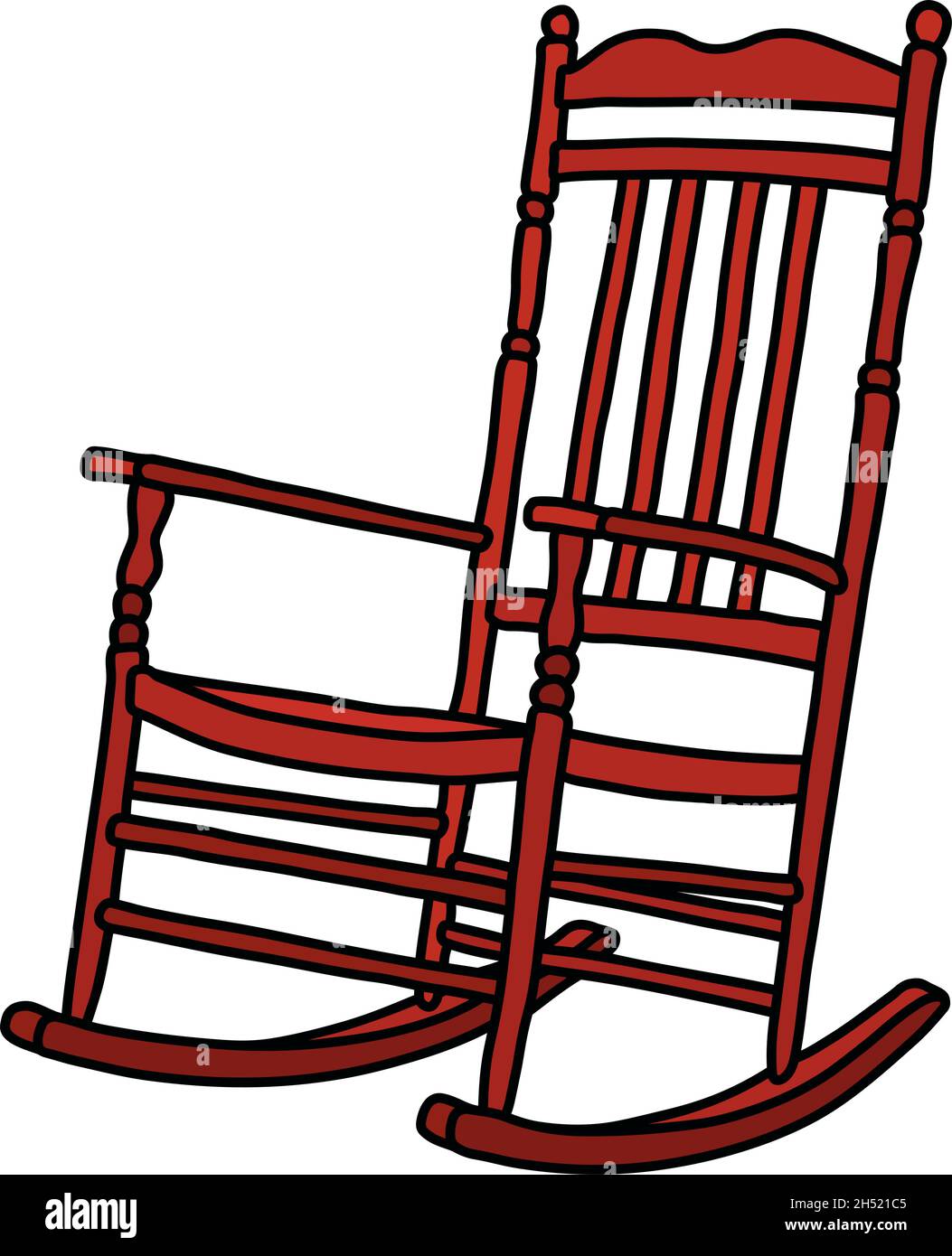 The vectorized hand drawing of an old red wooden rocking chair Stock Vector