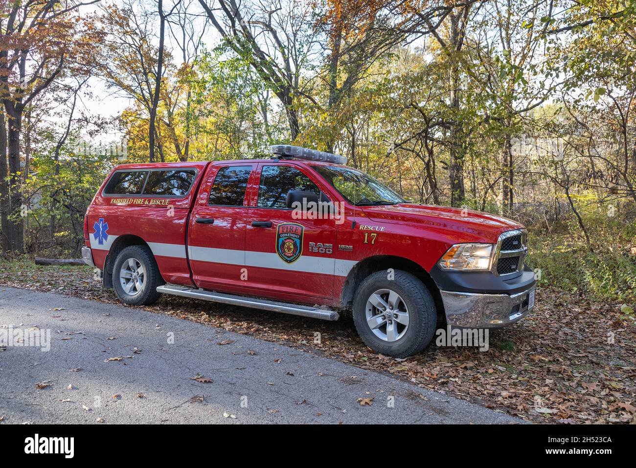 Fairfield, Iowa, USA. 5th November, 2021. Members of the Fairfield, Iowa Fire and Rescue Service