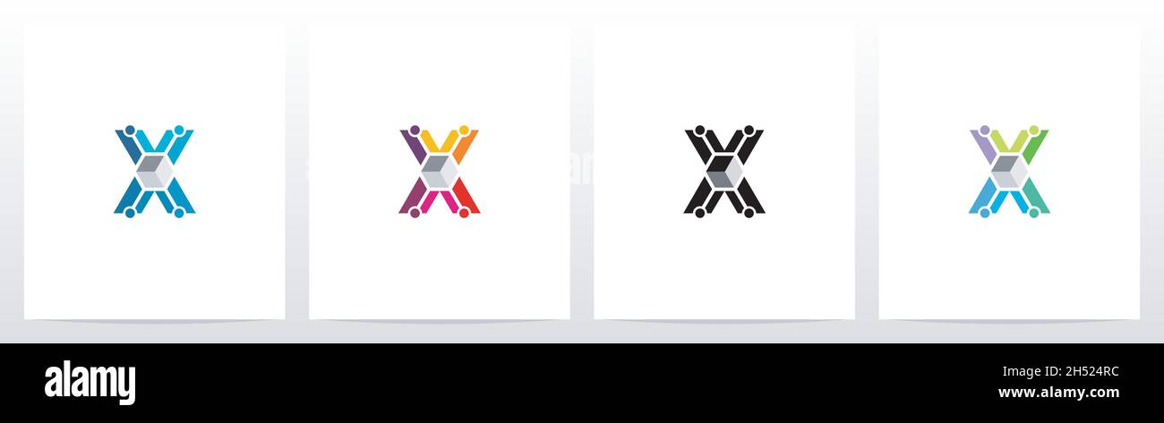 Cube With Nodes On Letter Logo Design X Stock Vector