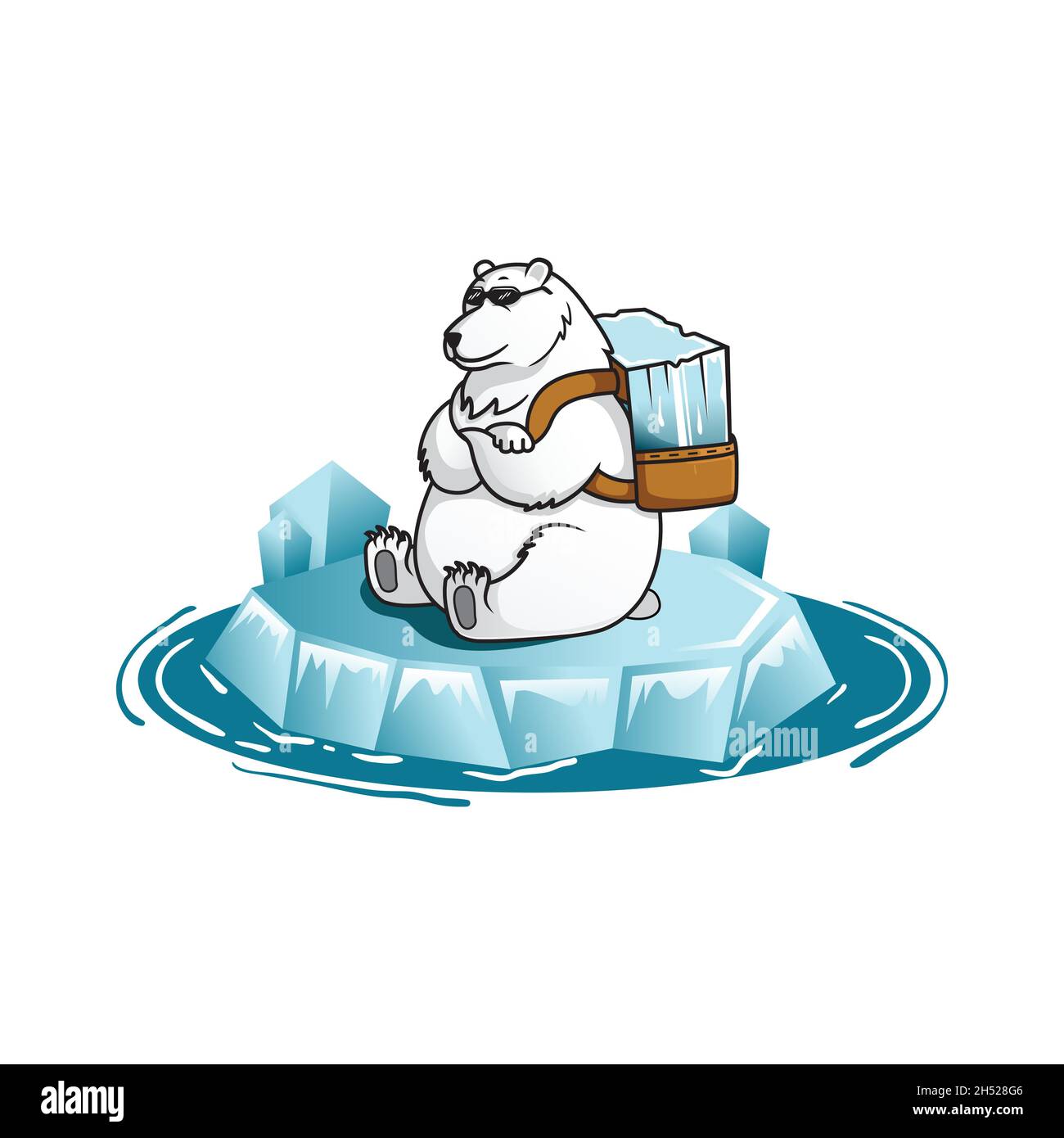 vector, illustration. a cool polar bear with carrying a block of ice behind. food and drink brand. Stock Vector