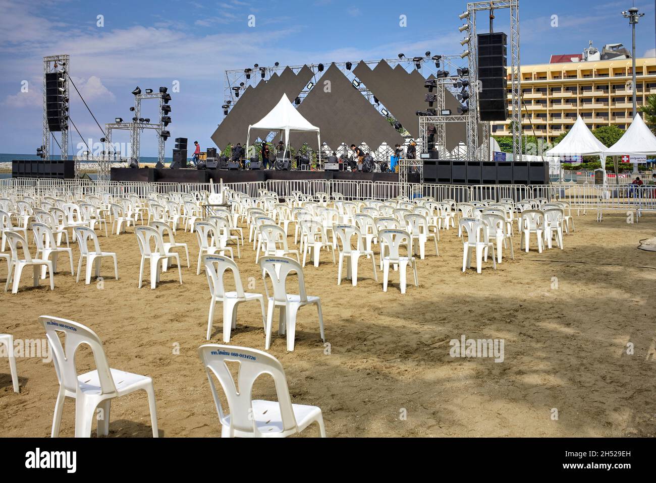 Social distance seating due to ongoing Covid pandemic at the Pattaya Music Festival 2021 Thailand Southeast Asia Stock Photo