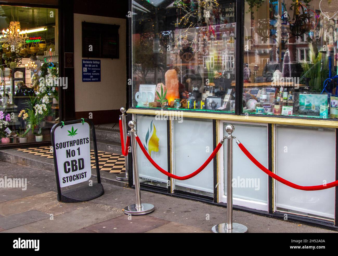 Vape shop sign outside shop selling vapes Stock Photo