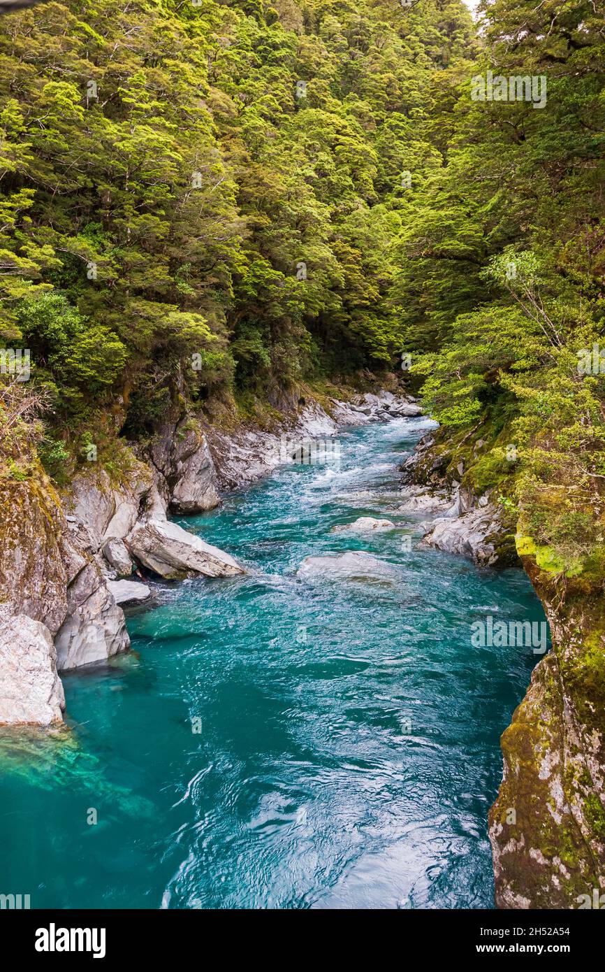 A small beautiful and fast stream among the rocks. South Island, New Zealand Stock Photo