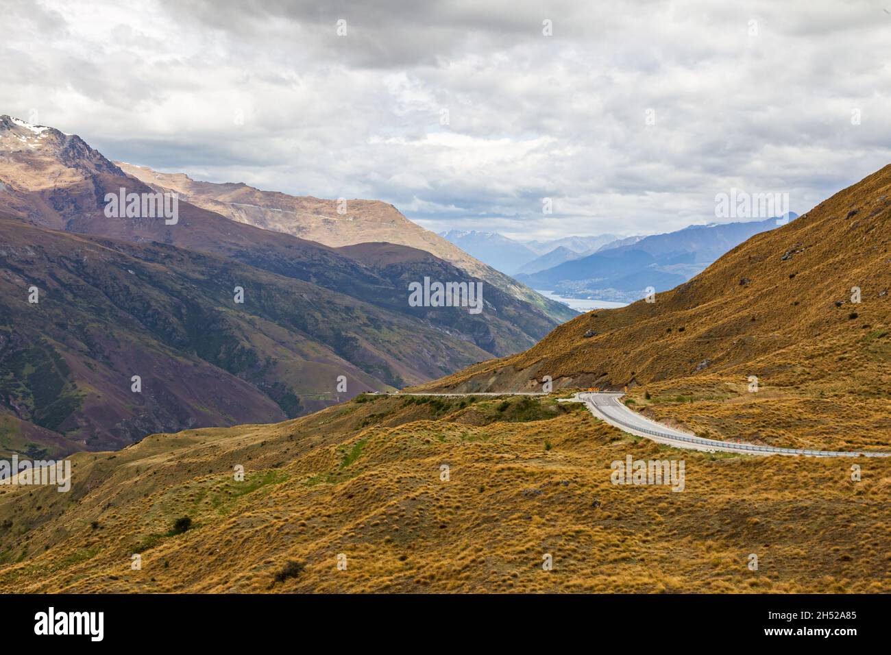 The road between the hills of the South Island. New Zealand Stock Photo