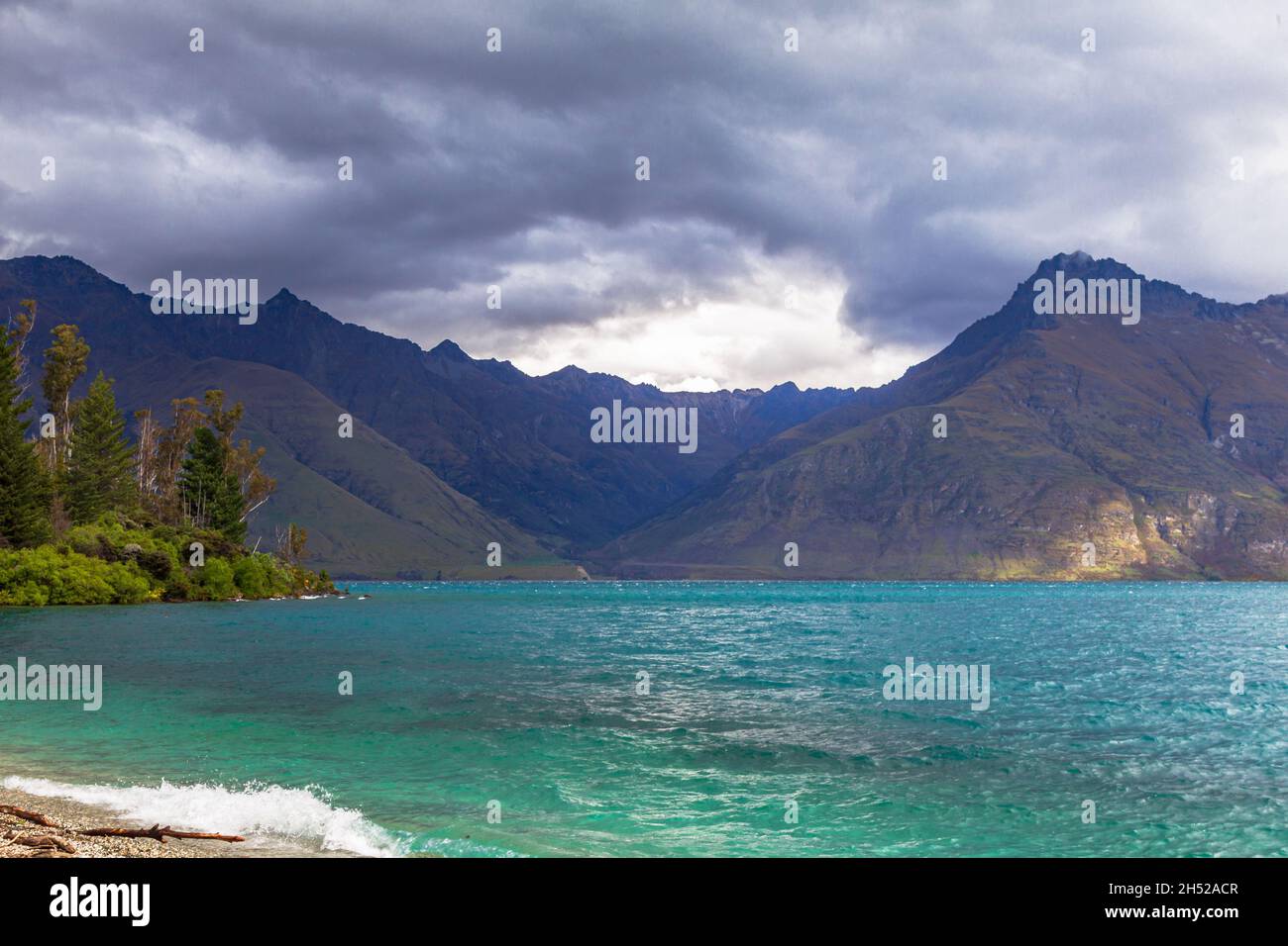 Near Queenstown. Wakatipu lake. South Island, New Zealand Stock Photo ...