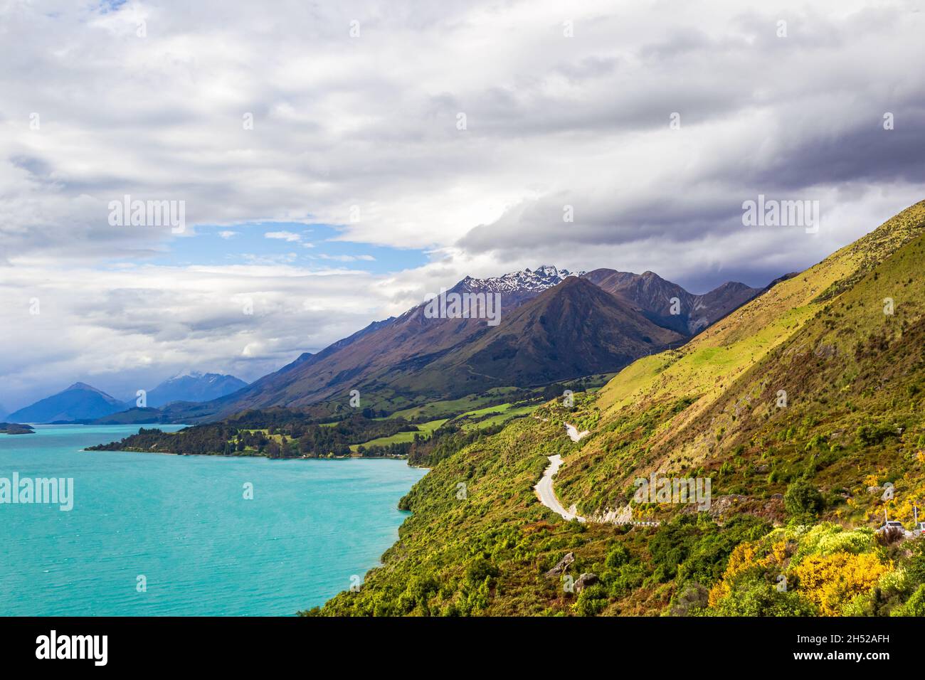 The road to Glenorchy along the shores of Lake Wakatipu. New Zealand Stock Photo