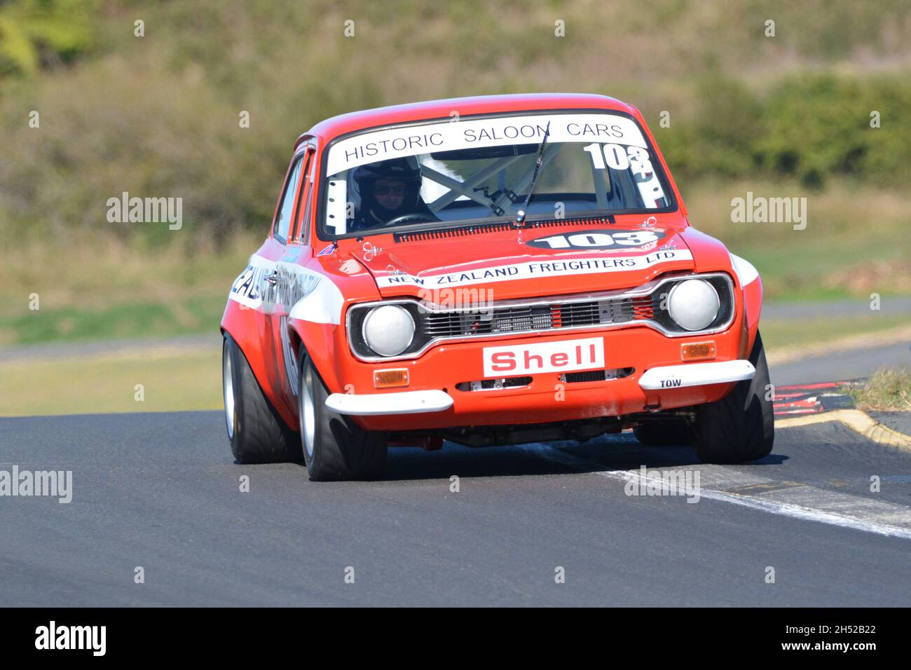 103 Dennis McConnell 1975 Mk 1 Ford Escort, racing at Hampton Downs, New  Zealand Mar 20 2021. Ex Halliday NZ Freighters historic saloon Stock Photo  - Alamy