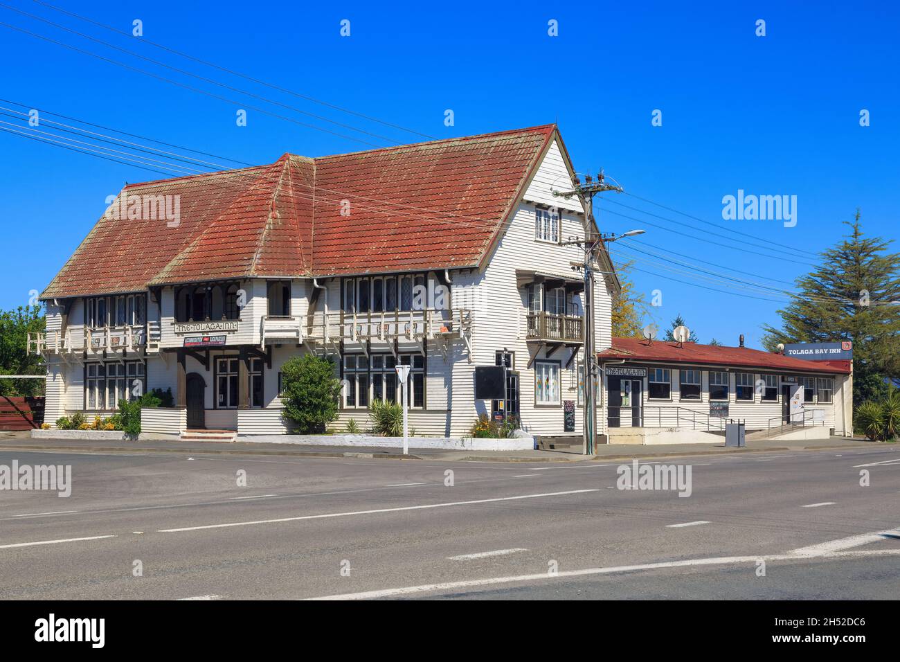 The Tolaga Bay Inn, a historic wooden hotel in the small holiday town