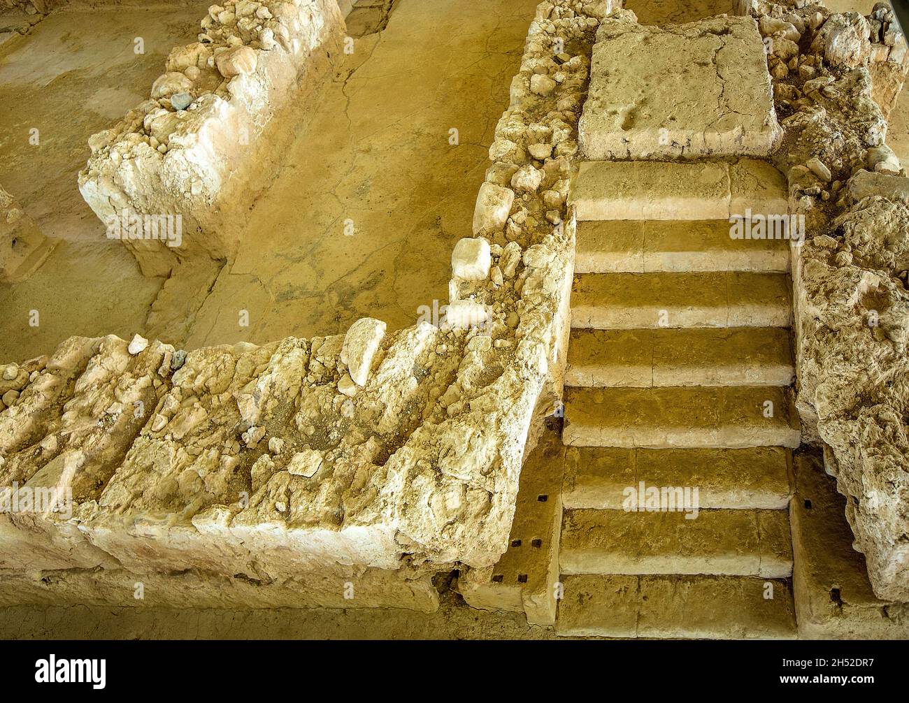 The so-called Palace of Nestor is the primary structure within a larger Late Helladic era settlement, likely once surrounded by a fortified wall. Stock Photo