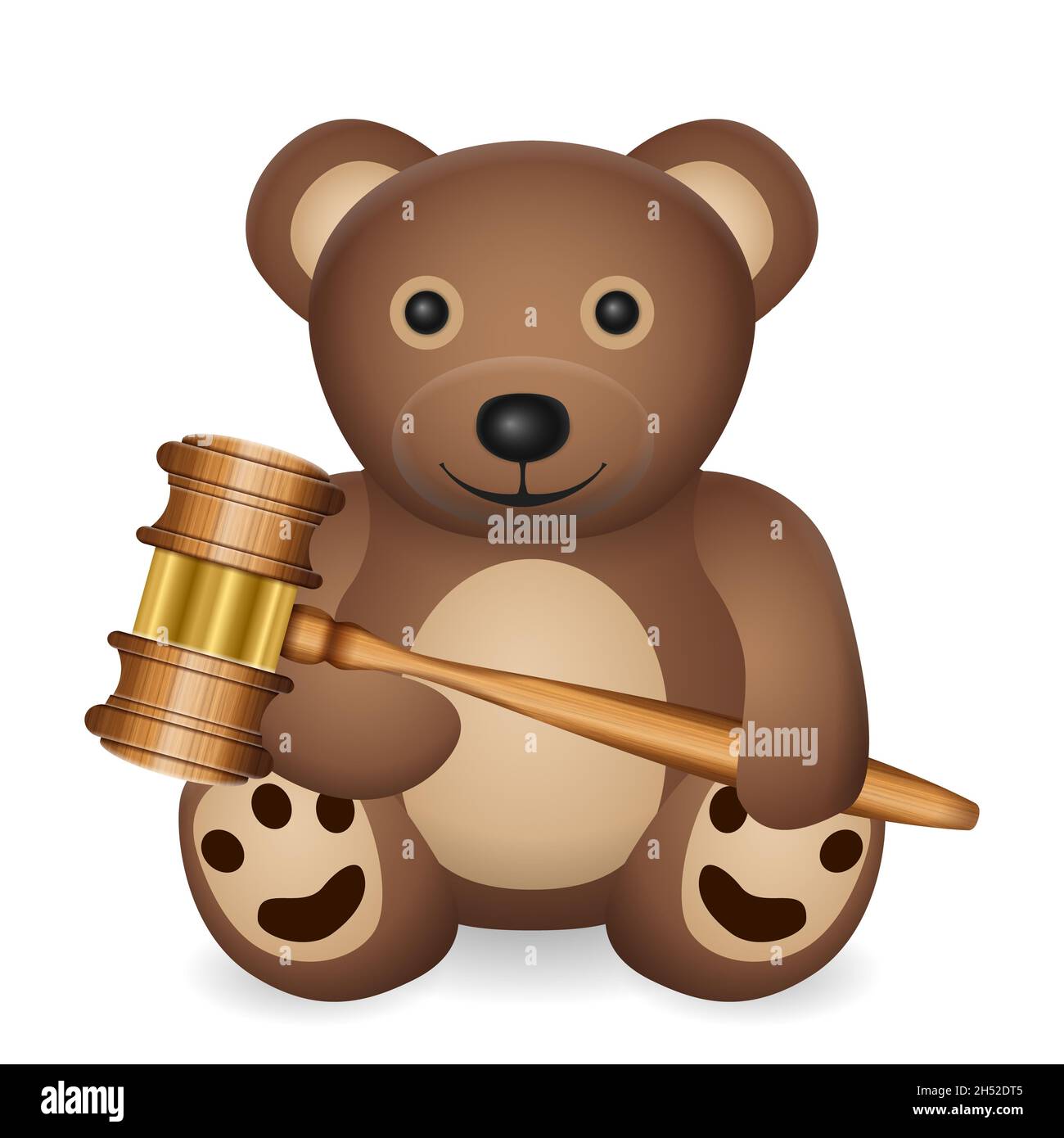 Teddy bear with gavel on a white background. Vector illustration. Stock Photo