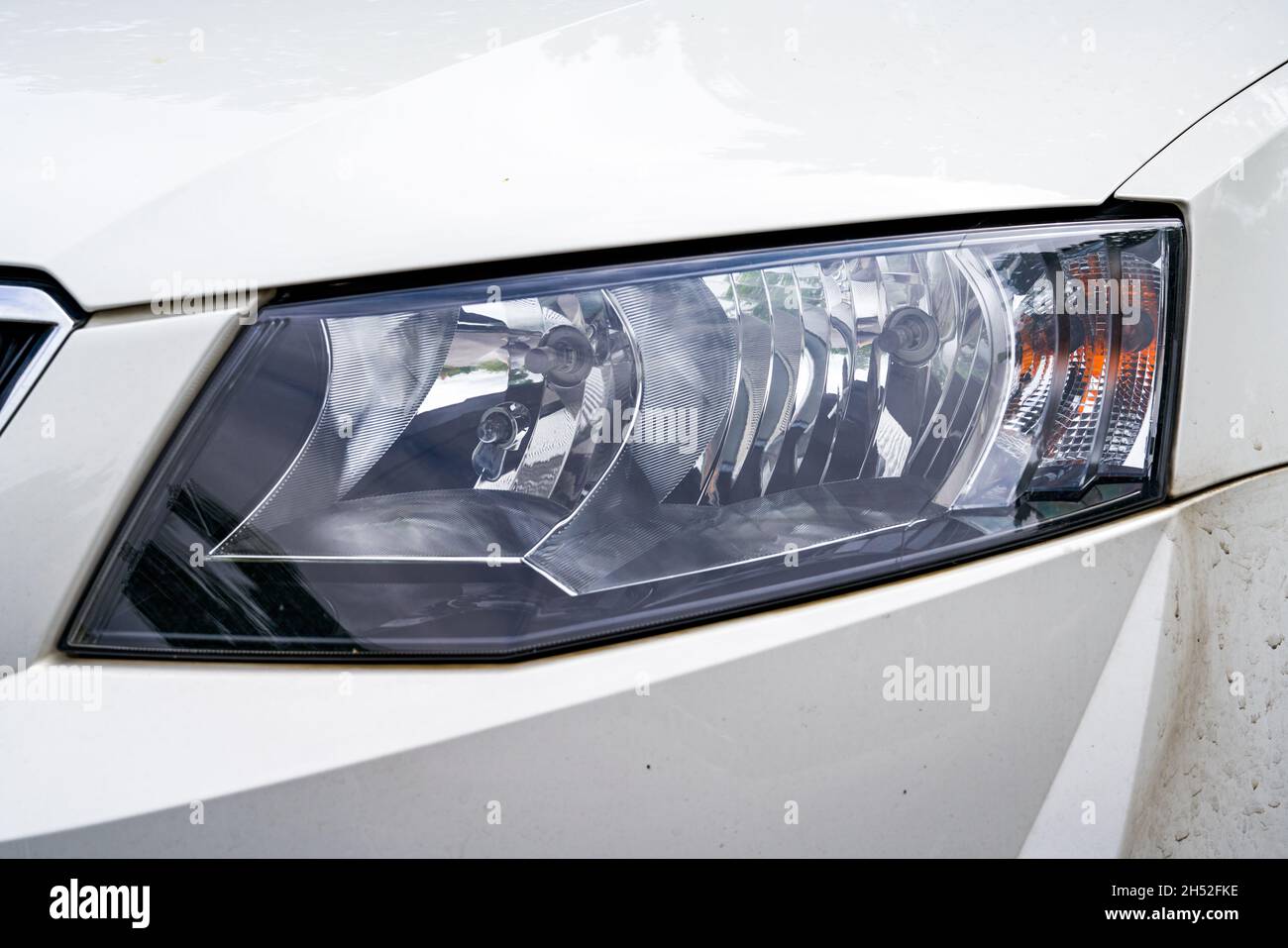Close-up of the headlight of a modern car Stock Photo