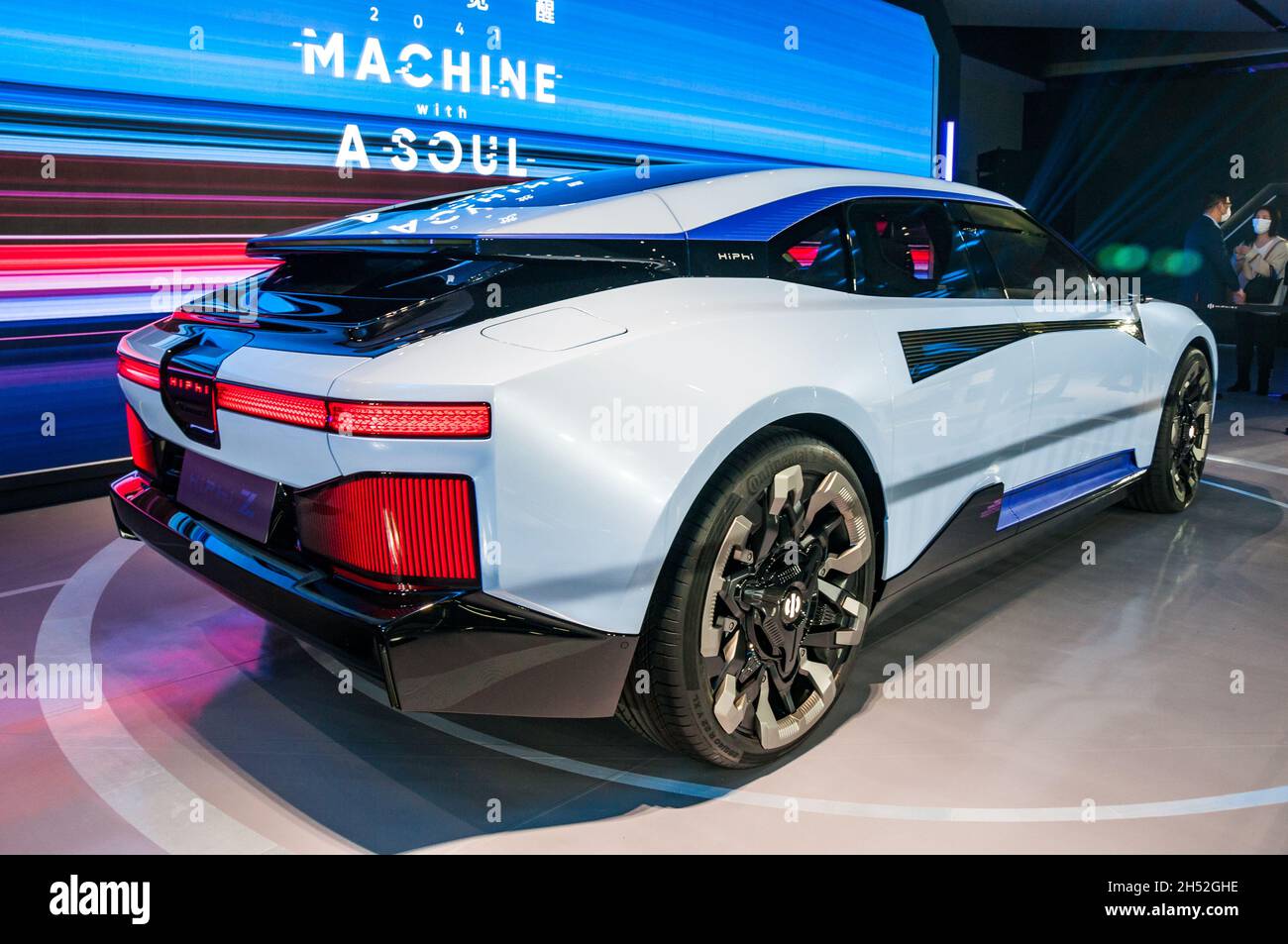 Preview unveiling of the new HiPhi Z in Shanghai, China. A luxury EV billed as a digital GT and set for production in 2022. Stock Photo