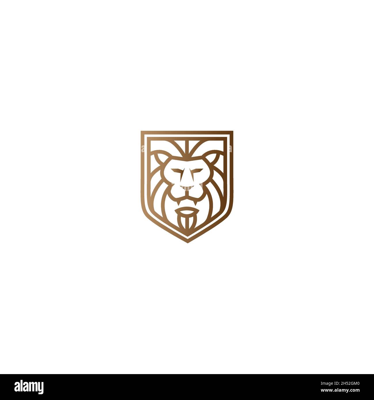 vector illustrations. logo shaped like lion head shield with key biting. Stock Vector