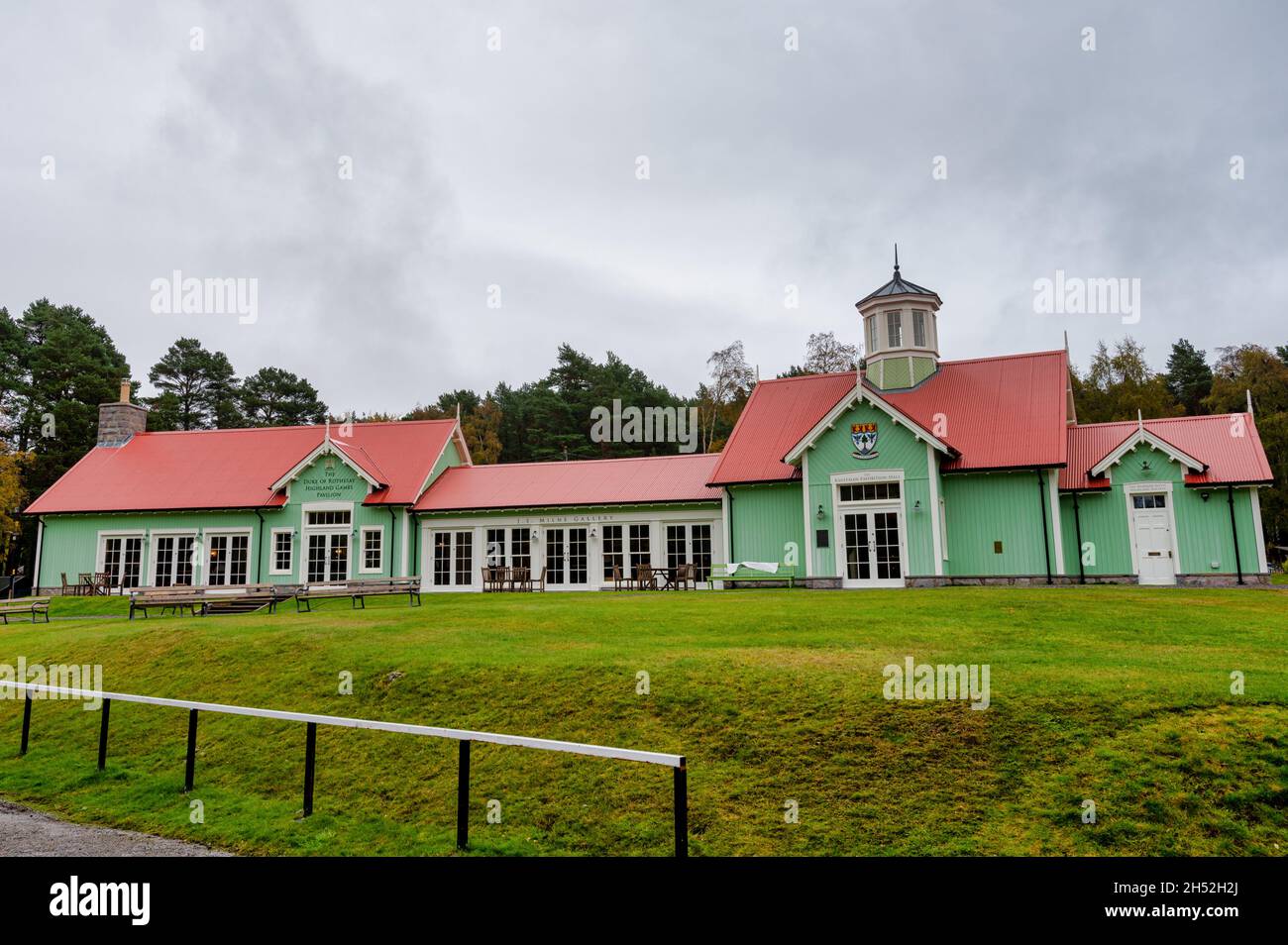 Braemar, Scotland- Oct 17, 2021: The Duke of Rothesay Highland Games Pavilion in the Cairngorms of Scotland Stock Photo