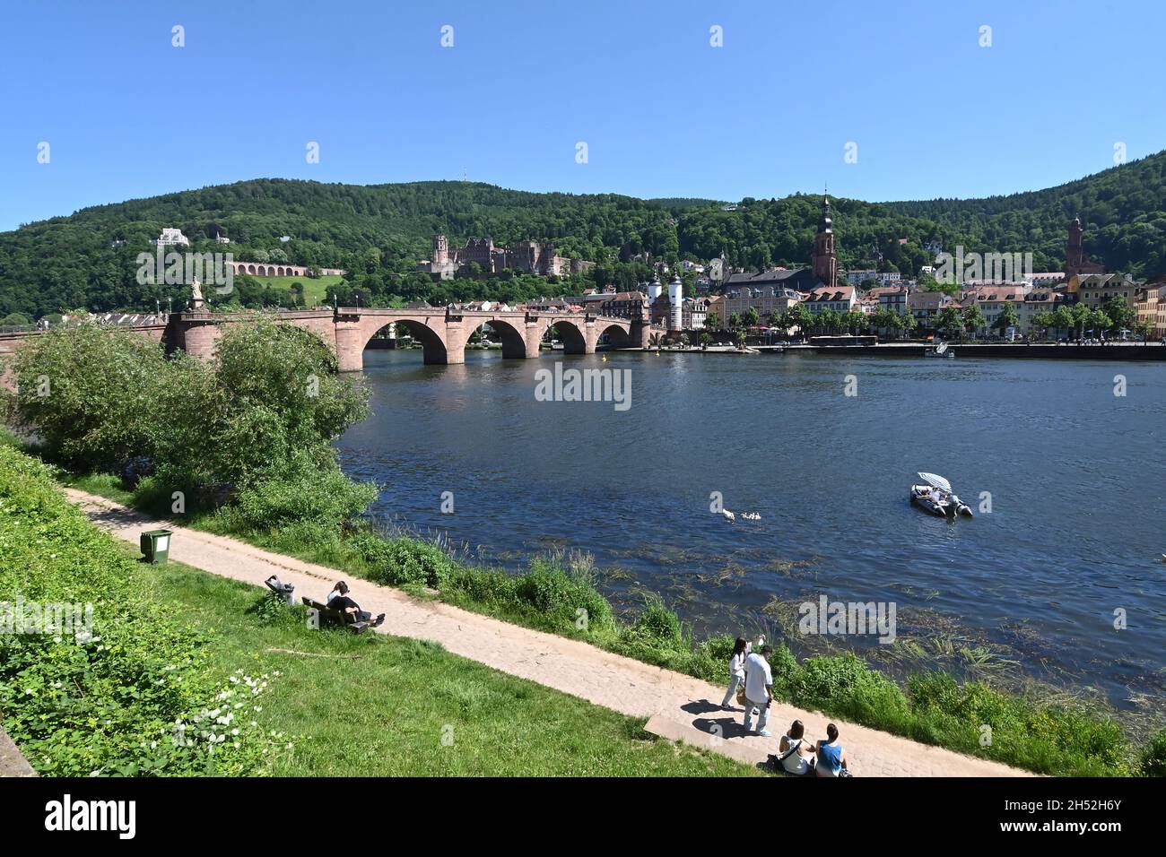 Neckar bank in Heidelberg with a view of the old town Stock Photo