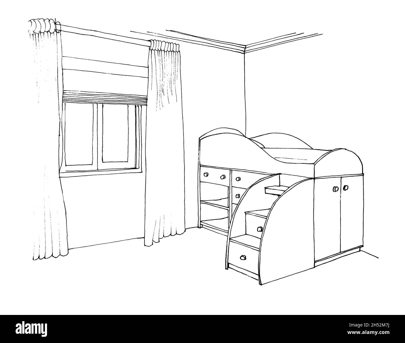 How To Draw A Bunk Bed Easy  Bunk Bed Line Drawings Step By Step  Bunk Bed  Furniture Drawings  YouTube