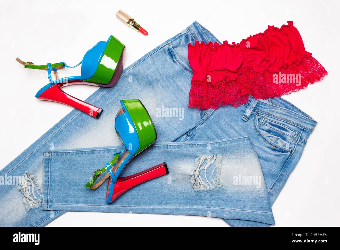 Fashion summer women outfit. Ripped 
