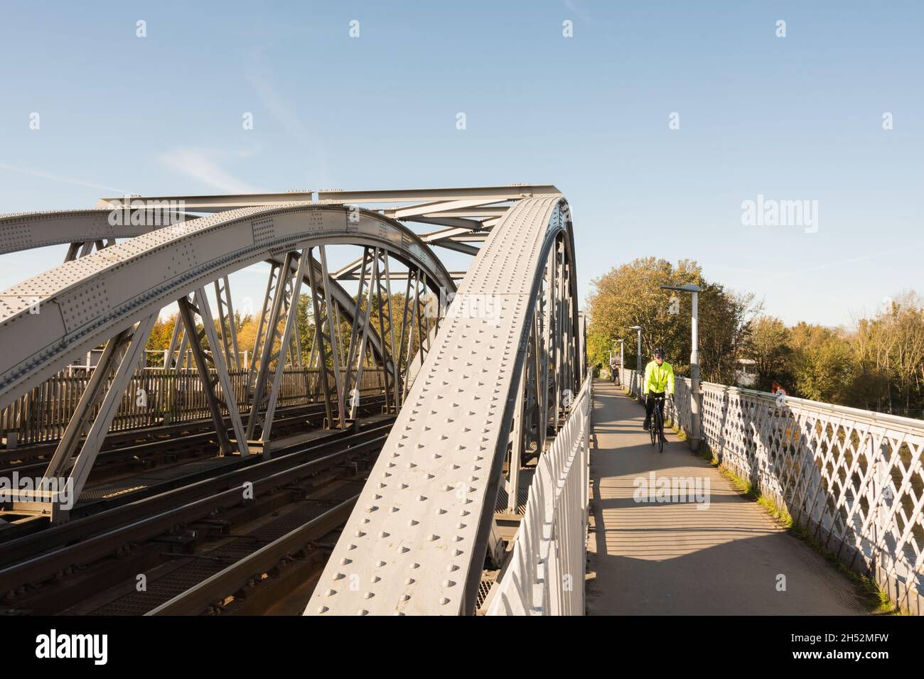 Steel girders and rivets on Barnes Bridge in southwest London, England, U.K. Stock Photo