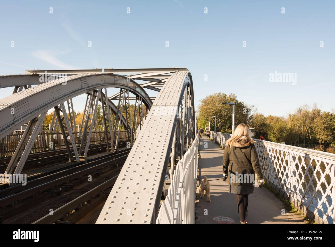 Steel girders and rivets on Barnes Bridge in southwest London, England