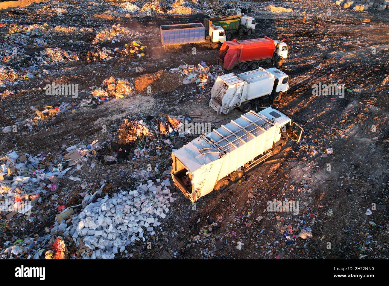 Landfill waste disposal. Garbage dump with waste plastic and