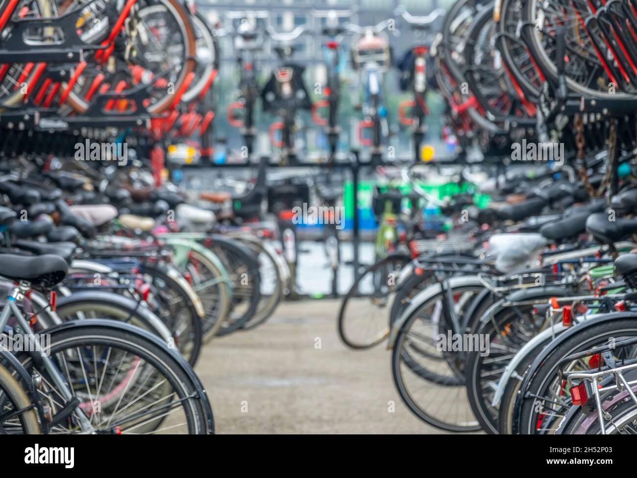 Netherlands. A day in Amsterdam. Two-level bicycle parking Stock Photo