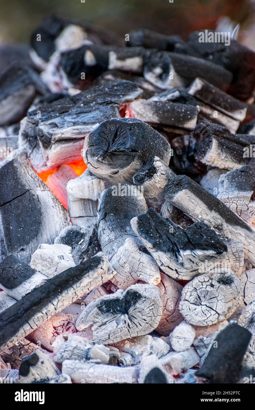 Hot wood embers close up Stock Photo Alamy